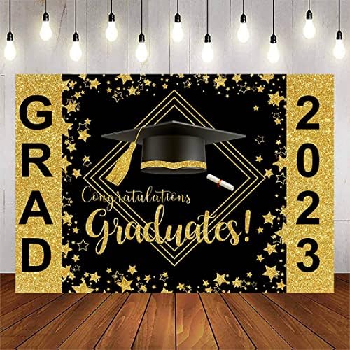 Avezano 2023 Érettségi Hátterekkel 8x6ft Fekete-Arany Osztály 2023 Congrats Grad Fotózás Háttér Érettségi Bál Banner
