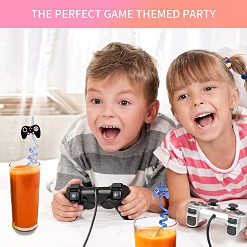 24 DB Újrahasználható Gamepad Szívószállal Inni Műanyag Szívószál Gyerekeknek Sorsot szánt Videó Játékok Témájú Parti