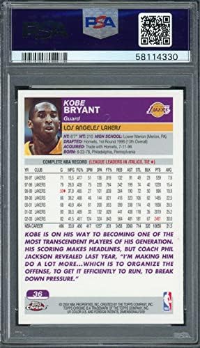 Kobe Bryant 2003 Topps Chrome Kosárlabda Kártya 36 Osztályozott PSA 9