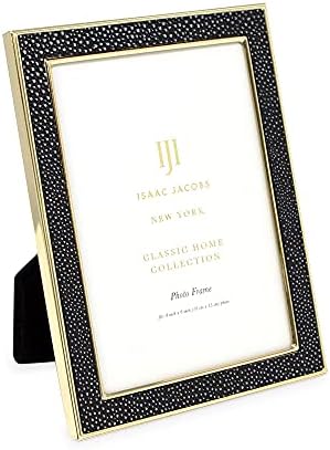 Isaac Jacobs 4x6 Fekete Bőr Arany Fém (Függőleges & Vízszintes) Képkeret, Shagreen Határon w/Fekete Szövet Állvány,