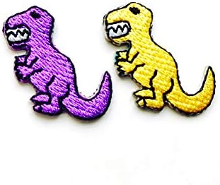 TH Készlet 2 Kicsi. Mini T-rex Dinoszaurusz Sárga Szín a Lila Dinoszaurusz, Aranyos Rajzfilm Logó Foltokat Varrni Vas