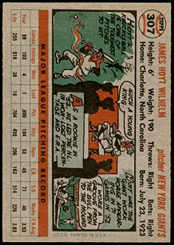 1956 Topps 307 Hoyt Wilhelm New York Giants (Baseball Kártya) EX Óriások