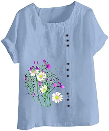Alkalmi Női Póló Rövid Ujjú Sleeve Vászon Daisy Poppy Virág Grafikus Plus Size Blúzok Tshirts Tini Lányok