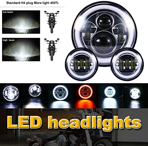 7 hüvelykes LED Fényszóró Tompított fényszóró, Valamint 2db 4.5 Inch Ködlámpa Kompatibilis a Harley-Davidson