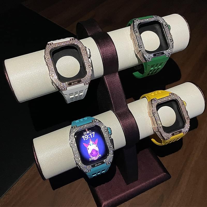 KANUZ Nézni Módosítás Készlet, Luxus Karóra Szíj Készlet Apple Óra 6 5 4 SE 44mm Luxus Fluor Gumi Heveder Titán Esetében