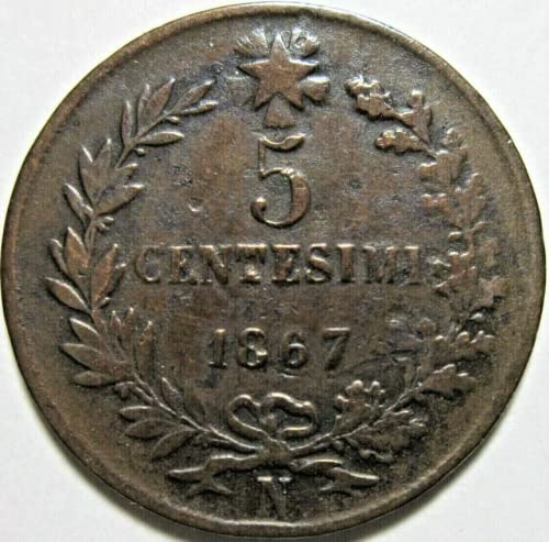 1861 -1867 5 Centesimi Történelmi Olasz Érme. Kiadott Ender Király Vittorio Emanuele II. Apja A Haza, Akik Az Egységes,