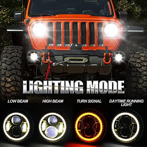 DEABUY 7 Hüvelykes Led-es Fényszórók + 4 Hüvelykes Led-es Ködlámpa Halo Gyűrű / Köd Lámpa Projektor Kompatibilis a Jeep