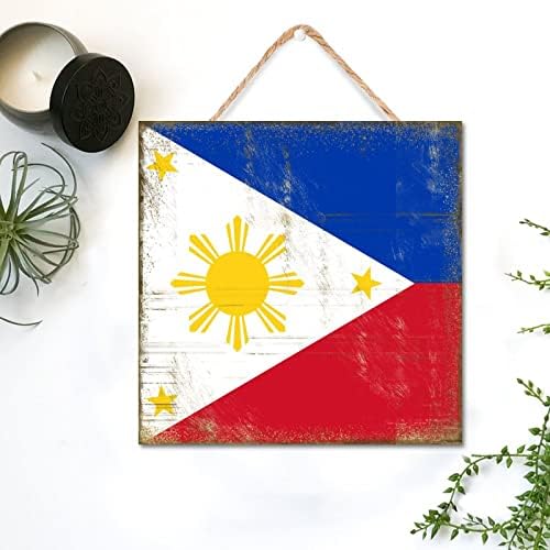 Fülöp-szigetek Fa Alá 16x16in Népszerű Országok Nemzeti Zászlók Fa Alá Idézet Motivációs Ajándék Ötlet, Parasztház Stílusú,