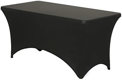 A SZÉK TAKARÓ - 6 ft Téglalap alakú Felszerelt Spandex Abrosz Fél Összecsukható Asztalt Borító Rugalmas Terítő - Fekete,
