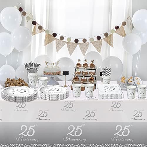 APOWBLS 25 éves Dekoráció, Terítő - Eldobható Ezüst 25 házassági Évfordulónkra Dekorációk, asztalterítő, a 25 Éves Évforduló