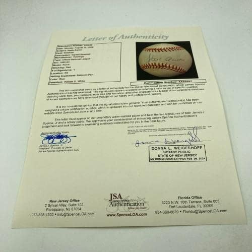 Hank Aaron Aláírt Hivatalos Nemzeti League Baseball SZÖVETSÉG COA - Dedikált Baseball