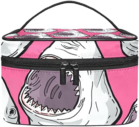 ECMRAD Hordozható Smink Táska Rózsaszín Cápák Nyomtatás Nagy Kapacitású Cipzárral Alkalmas, Gyönyörű Lányok, Hölgyek