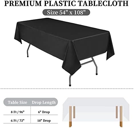 LOKUME 6 Csomag Eldobható Táblázat Szoknya, Terítő, Fekete Műanyag terítő a Téglalap Asztal, Eldobható Táblázat tartalmazza