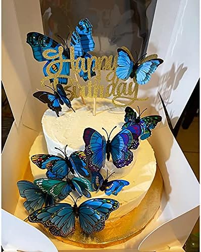 3D Pillangó Dekoráció, BOPART 24Pcs Kék Pillangók, Fali Dekor Mágneses Pillangós Matrica Matrica Gyerekeknek Hálószoba