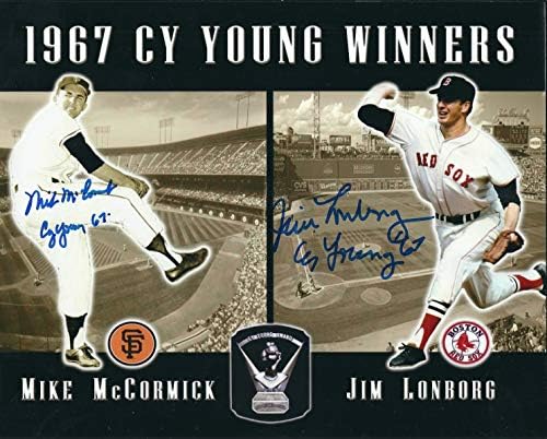 Dedikált Mike McCormick Óriások & Jim Lonborg Red Sox 8x10-es Cy young 67 fénykép.