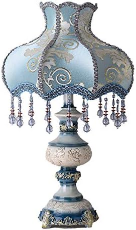 LOVAPO Hagyományos Kék asztali Lámpa, Kézzel készült Szövet Lámpaernyő Viktoriánus 13 Hüvelykes asztali Lámpa, Antik