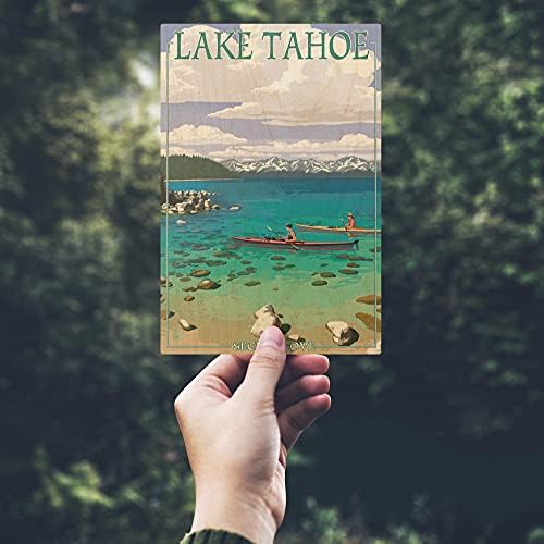 Lake Tahoe, Kajakosok a Titkos Öbölbe, Nyír Fa Fali Tábla (10x15 Rusztikus lakberendezés, Kész Lógni Art)