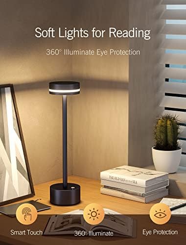 Vezeték nélküli LED-es asztali Lámpa, 3-Szintek Fokozatmentes Fényerő Szabályozható, Éjjeli Lámpa, Újratölthető Touch