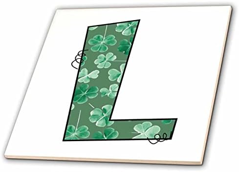 3dRose Aranyos Zöld négylevelű Lóhere Göndör Cue-Monogram Kezdeti L - Csempe (ct-375826-3)