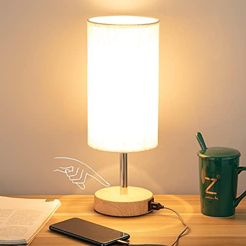 Yarra-Dekor Éjjeli Lámpa USB Port - Touch Vezérlés asztali Lámpa Hálószoba Fa 3 Módon Szabályozható Éjjeliszekrény Lámpa