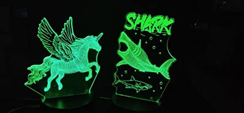 3D Horse & Shark Illúzió Lámpa, 7 Szín AUTOMATIKUS váltás Dekoratív Lámpa 2 nézetű, egy Fekete Alap, Otthoni Iroda Dekoráció,