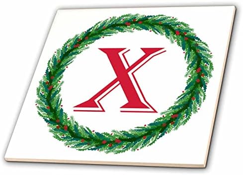 3dRose Karácsonyi Koszorú Monogram X Piros Kezdeti, SM3DR - Csempe (ct_353367_1)
